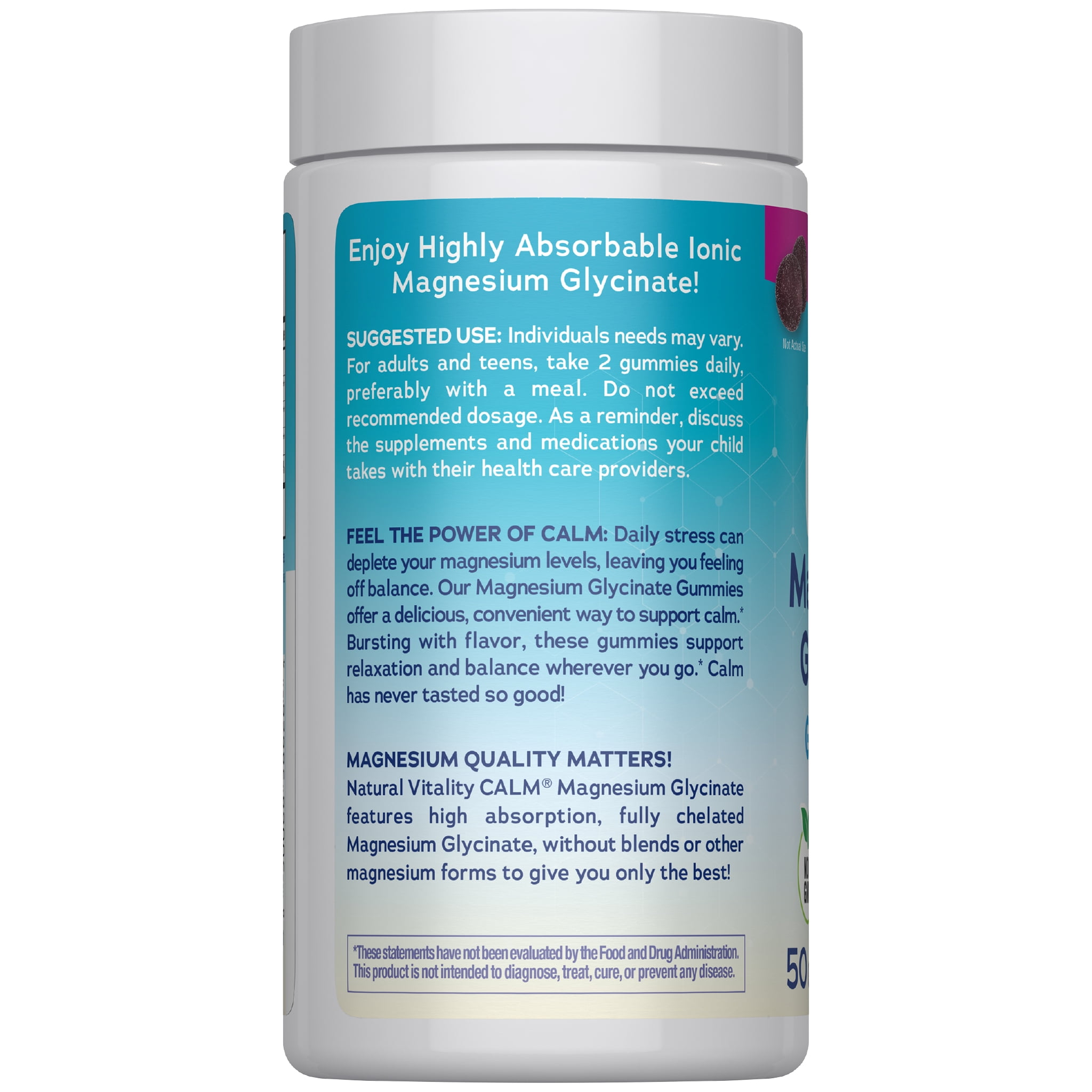 Calm Magnesium Glycinate | 50 Gummies | Sour Grape Flavor Supplement | by Natural Vitality