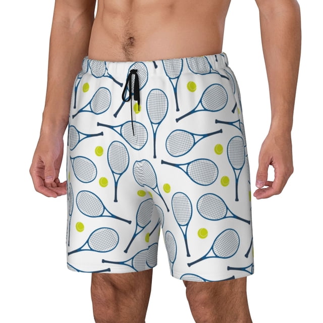 Disketp Tennis Rackets And Balls for Men's Double Layer Sports Swim Trunks,Stretchy Swim Trunks,Perfect for Swimming, Beach & Sports Activities-XX-Large