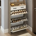 thumbnail image 4 of Holaki Coat Rack with Shoe Rack, 3 Flip Drawers and 2 Storage Drawers, PVC Door with Large Space for Storage, Oak, 4 of 13