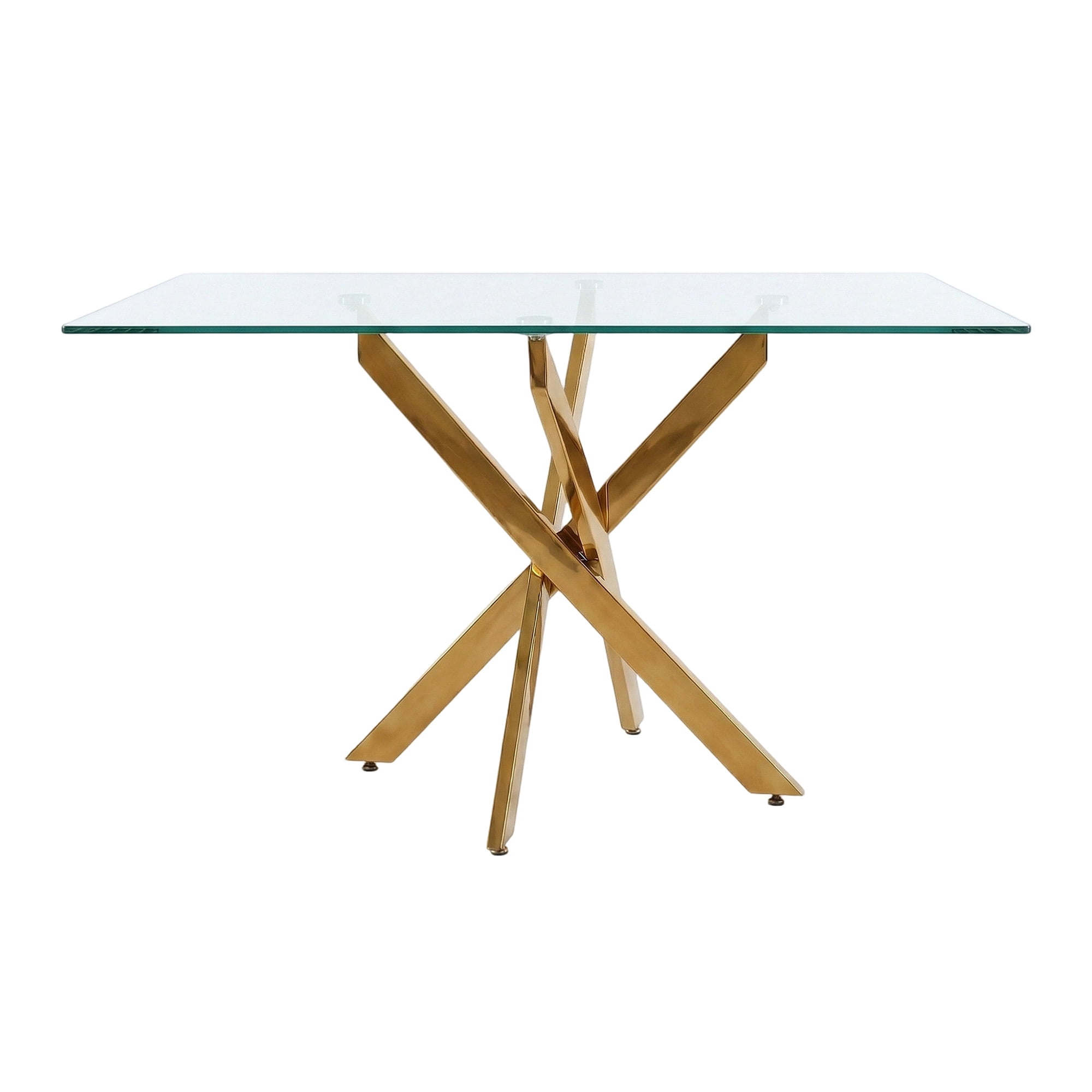 Garitin Dining Table and Rectangular Glass Top Kitchen Table 47.24 Inch, Modern Center Table with Gold Metal Legs for Dining Room, Gold