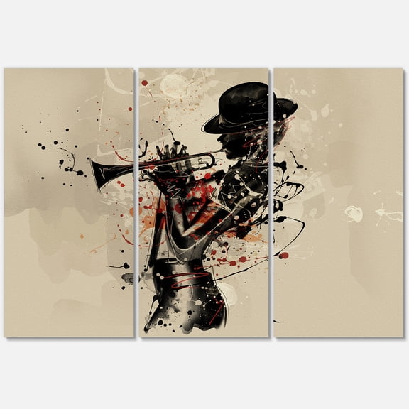 Designart ' Girl Playing Jazz Trumpet ' Modern Canvas Wall Art Print