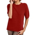 thumbnail image 2 of Pxiakgy Knit Tops for Women Womens Short Sleeve Sweater Spring Summer 2025 Round Neck Solid Color Pullover Short Sleeve Knit Sweater Vest Tops Shirts for Women Trendy Summer Red Xl, 2 of 9