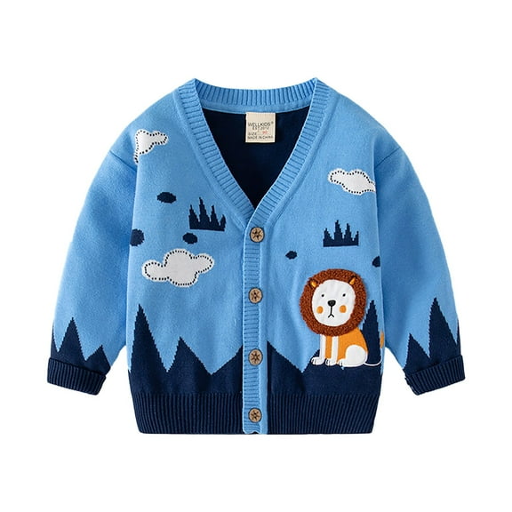 Coerni Boys' Button-up Cardigan 𝐂artoon Print V-Neck Cotton Knit Sweater Casual Outerwear Kids Autumn and Winter Coat