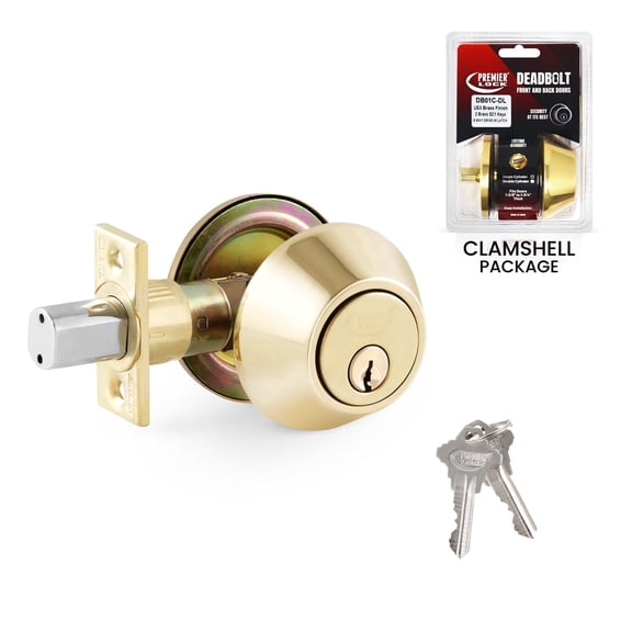 Premier Lock Deadbolt Lock, 6-in-1 Drive Latch, Brass, 2 SC1 Keys