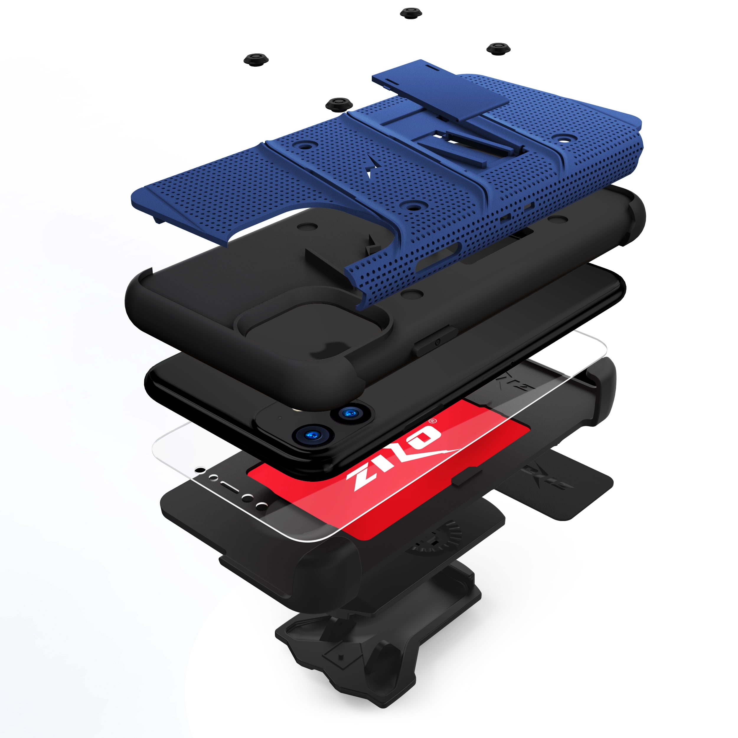 ZIZO BOLT Series iPhone 11 Case - Heavy-duty Military-grade Drop Protection w/ Kickstand Included Belt Clip Holster Tempered Glass Lanyard - Blue