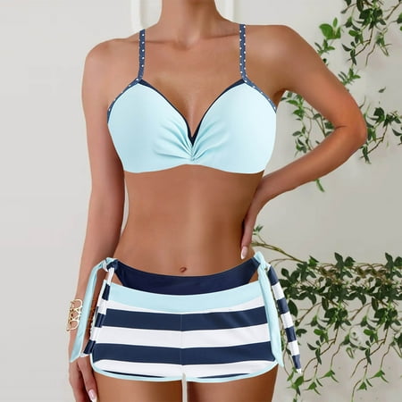 Sakmal Backless Swimsuit Women Blue Tie Side Bikinis Two Piece Sets Swimwear Triangle Push Up Padded Swimsuit Sets