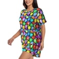 thumbnail image 2 of Kdxio Colorful Easter Eggs1 Print Pajamas Sets for Women Short-Sleeved Pjs with Lounge Shorts Two Piece Sleepwear S-4XL, 2 of 8