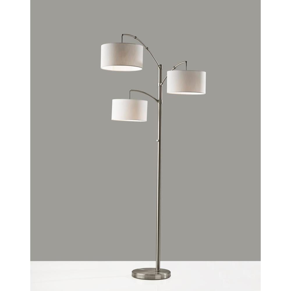 Adesso Cabo Arc Lamp, Brushed Steel, Textured White Fabric Shade