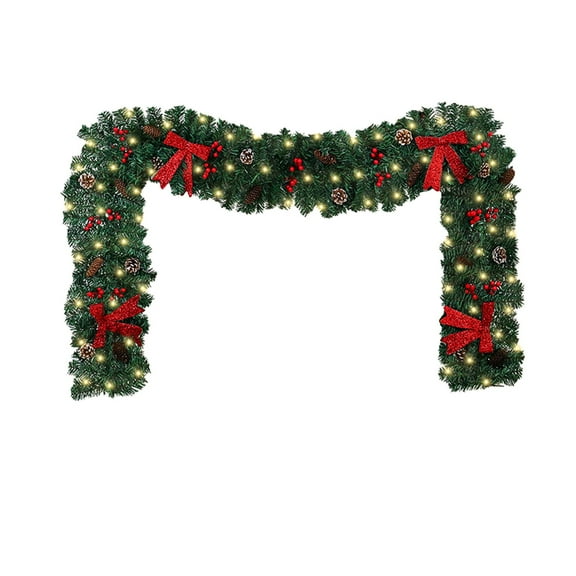 8.9ft Christmas Garland with Pinecones, Red Berries & LED Lights – Pre-Lit Artificial Greenery for Fireplace, Staircase, Window, Indoor Outdoor Holiday Decoration