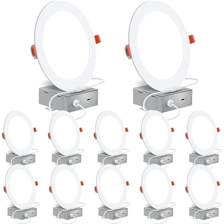 

Energetic 12 Pack 6 Inch Slim LED Recessed Lighting with Junction Box 900LM 3000K Warm White Canless Downlight 12W=120W Eqv Dimmable LED Ceiling Lights ETL Certified