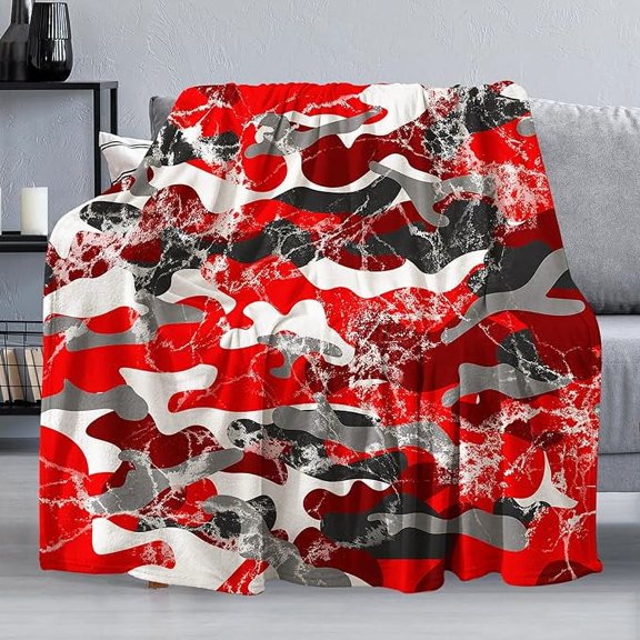 Retro Red Camo Throw Blanket For Couch, Super Soft Fuzzy Throws Warm Comfortable Plush Fleece Blanket, Decorative Flannel Fleece Blanket For All Season 50" x 60"