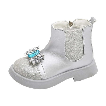 Huesdet Kids Girls Fashion Ankle Boots Boys And Girls Mesh Lace Shoes Fashion Mesh Lace Boots Non Slip Breathable Boots(Silver 1.5-2 Years)