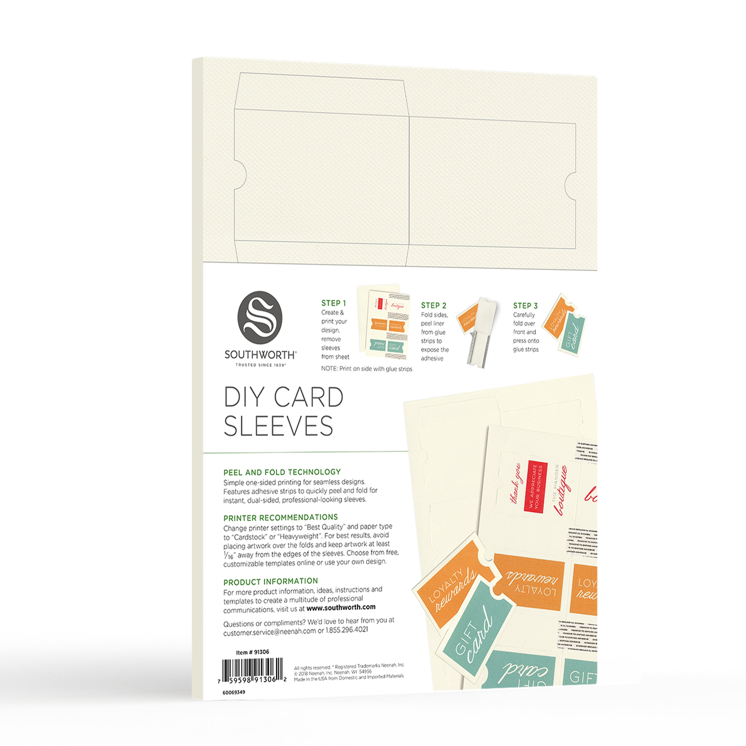 southworth diy card sleeves, 3.6" x 2.25", 80 lb., techweave finish, bare  white, 30 ct. - walmart