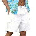thumbnail image 2 of Mens Linen Shorts Casual Solid Color Elastic Waist Straight Knee Length Shorts Breathable Beach Shorts, 2 of 9