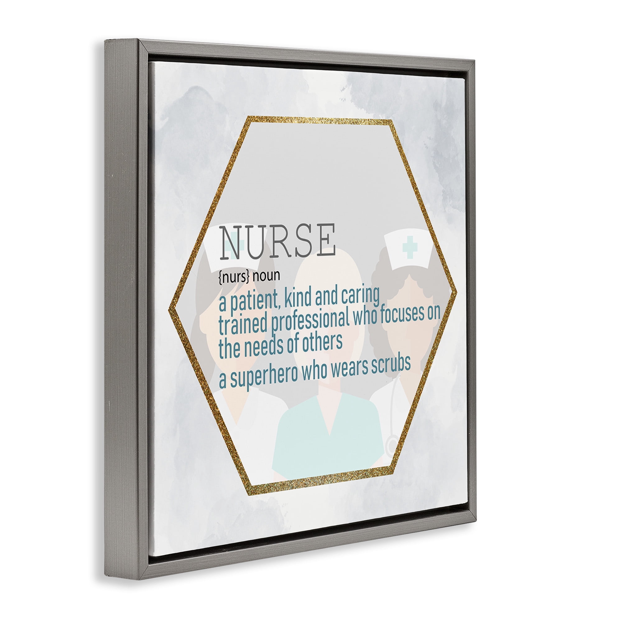 Stupell Industries Nurse Professional Definition Typography Painting Gray Floater Framed Canvas Art Print Wall Art, 18 x 18