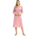 thumbnail image 6 of WBQ Womens Nightgown Long Sleeve Polka Dot Sleepshirts Spring Fall Loungewear House Dress Button Sleepwear Henley Nightdress, Pink M, 6 of 9