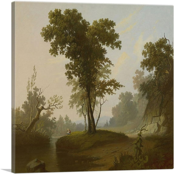 ARTCANVAS Landscape With Fisherman 1840 Canvas Art Print by George Caleb Bingham - Size: 12" x 12" (0.75" Deep)