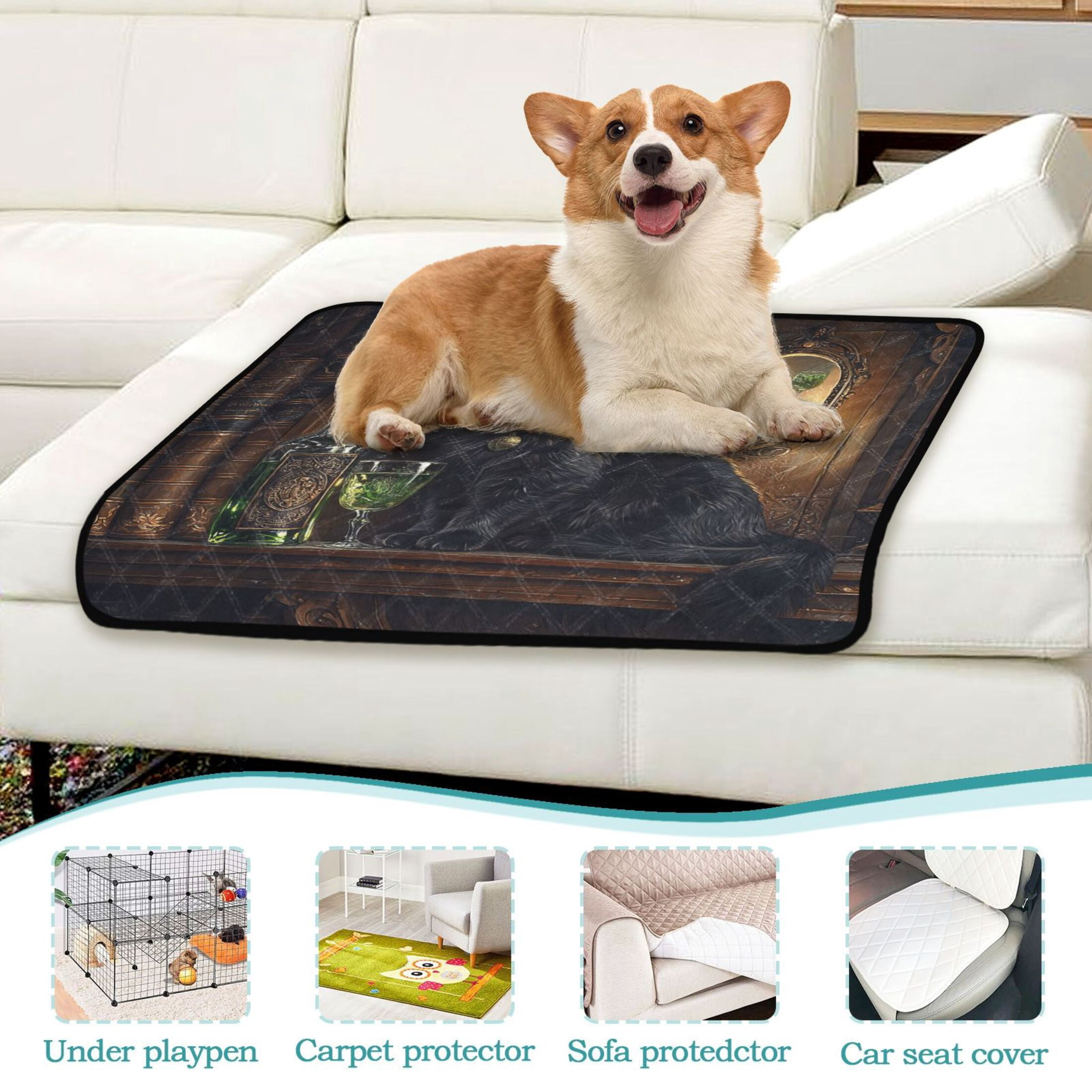 Qxltty Black Cat with Absinthe Cat litter Pads Pet Set of 3 Diaper Mats Center Anti-leakage Layer Absorbent Soft and Comfortable