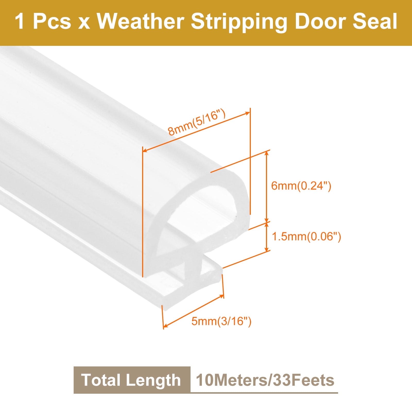 Window Weather Stripping Door Seal, 5/16" Wide Bulb Bubble Silicone Weatherstrip Seal for 3/16" Slot (10 m/33 ft, Clear)