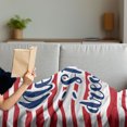 thumbnail image 3 of Saying Soft Flannel Fleece Throw Blanket, Never Stop Dreaming Words Frame Print over Stripes United States Theme Design, Cozy Plush for Indoor and Outdoor Use, 50" x 60", Red Indigo, by Ambesonne, 3 of 5