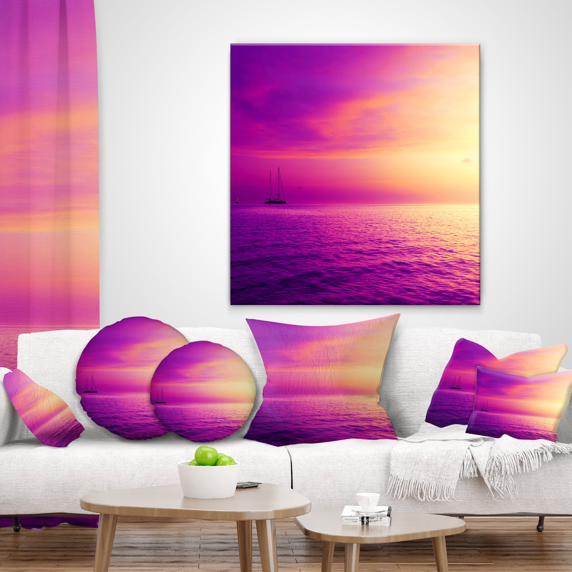 Designart Purple Sea in Maldives At Sunset - Seashore Throw Pillow - 12x20