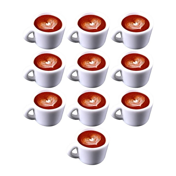 10 piezas de casa de muñecas con escena de café, mini muebles, juguetes, modelo de comida DIY Patrón de corazón