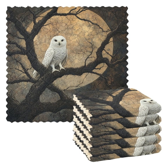 6 Pieces of Kitchen Towels 11x11Inch Kitchen Dish Cloths Kitchen Dish Towels Reuseable Cleaning Cloths Owl Of The Night
