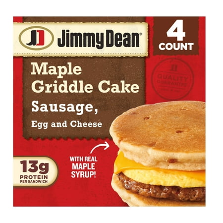 Jimmy Dean Frozen Breakfast Sandwich, Egg and Cheese Maple Griddle Cake, 4 Count