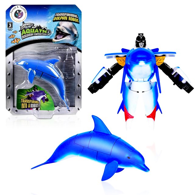 Forest & Twelfth Dolphin Sea Animal Toys Small - Figura de acción transformadora - Cambia de un juguete animal detallado a un juguete robot único en segundos - Gran regalo para niñas y niños (delfín d