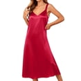 thumbnail image 2 of Blmnix Satin Nightgowns Nightgowns for Women Chemises Plus Size Nightgown Nightgowns Below-the-Knee Red V-Neck Sleeveless Oversized Sleep Shirts for Women, 2 of 9
