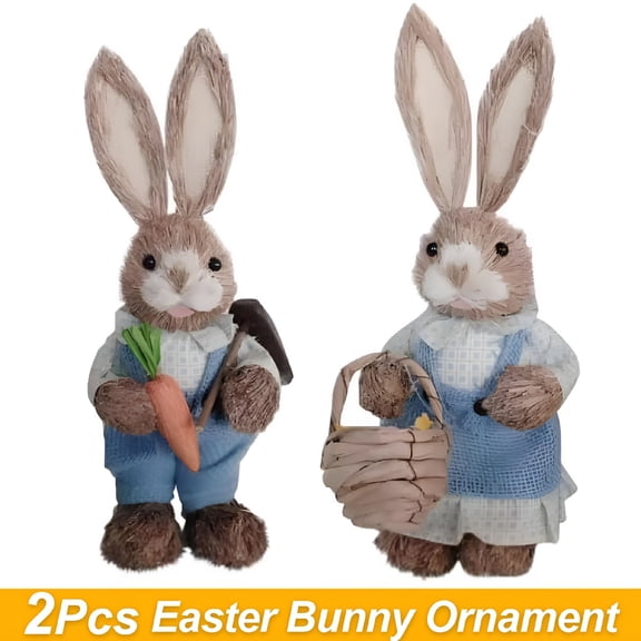 LAMIRO Easter Ornaments Decorative Imitation Rabbit Straw Bunny - 2pack