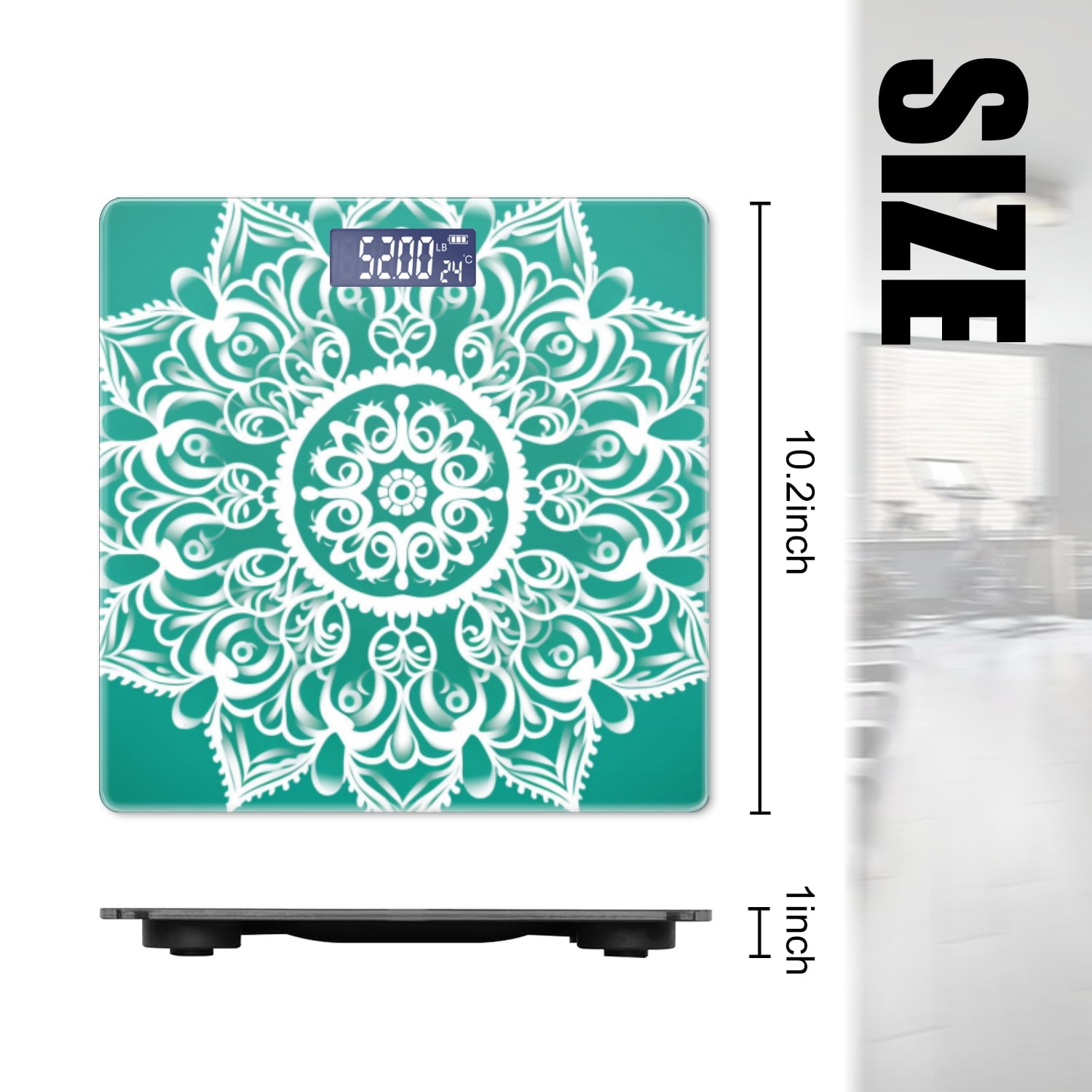 High Precision Body Weight Scale Smart Bathroom Scales with Large LCD Display(400lbs),Decorative for Bedroom-White Lace Mandala On Green Background