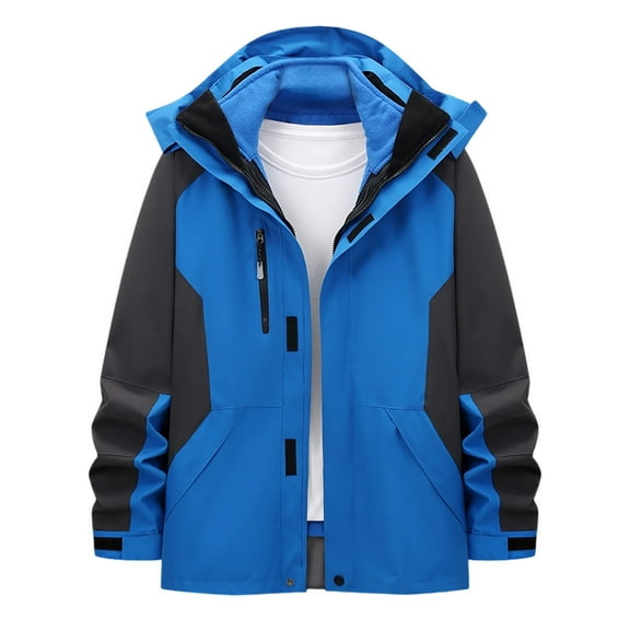 Riecok Winter Jackets for Men Long Sleeve Zip up Windproof Detachable Windbreaker Stylish Clothes for Outdoor Sports