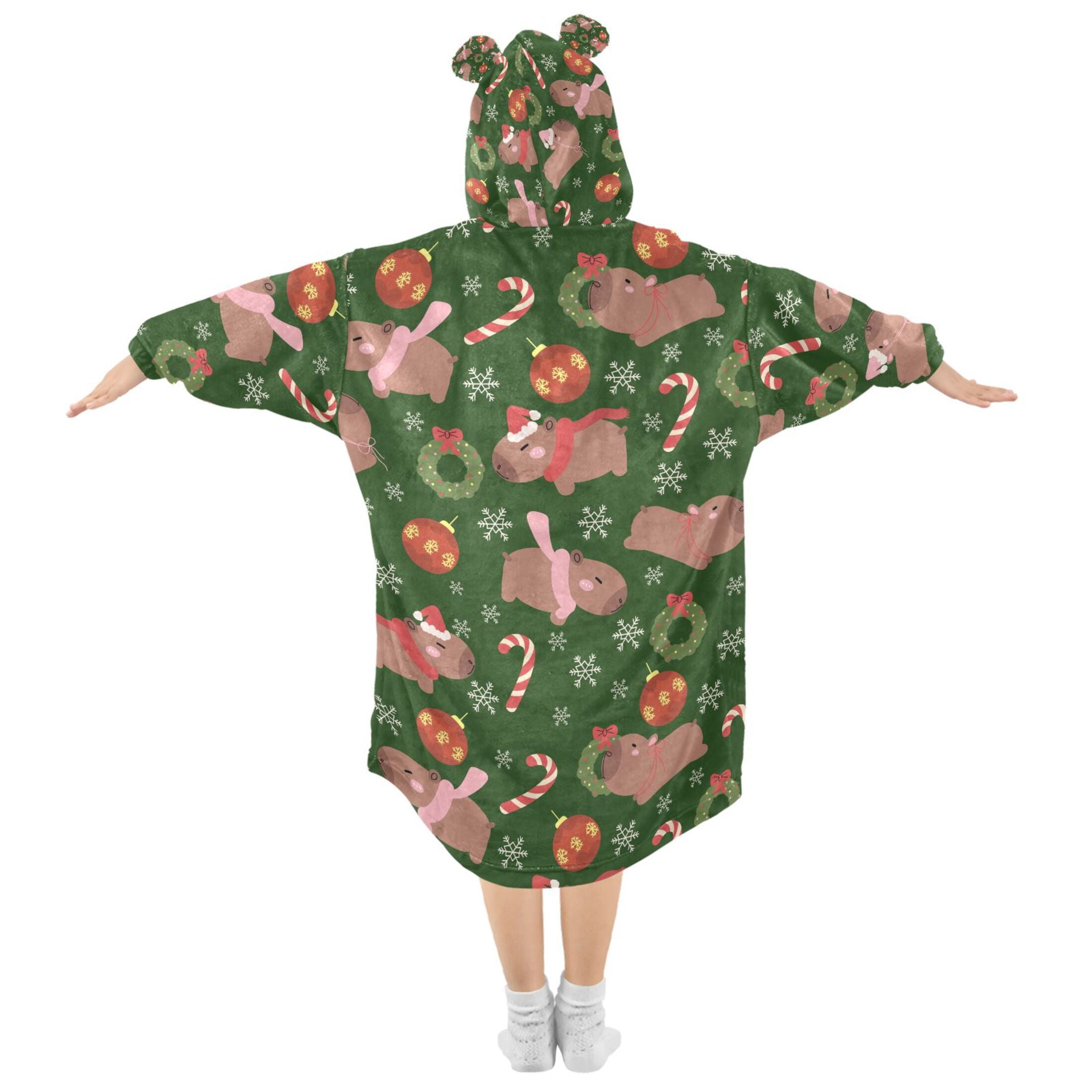 joogoo Blanket Hoodie Capybara Wreath Snowflake Pattern for Oversize Sweatshirt Boys Girls 3-14 YR L