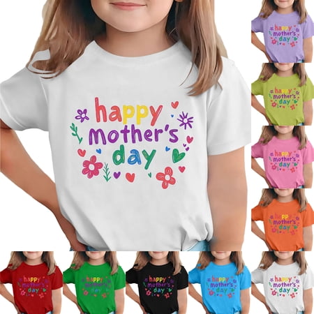 AHTJRT I Love Mom Tshirt for Girls Crewneck Tees Short Sleeve Shirts Funny Mother s Day Tshirt Gifts Family Outfits for Holiday Travel Vacation Pink#07 12-13 Years
