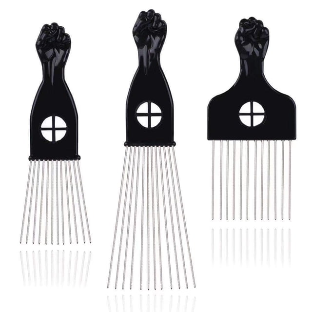 LEADUWAY Púas para el cabello – Peines afro de metal negro para peinar el cabello con puños para mujeres y hombres