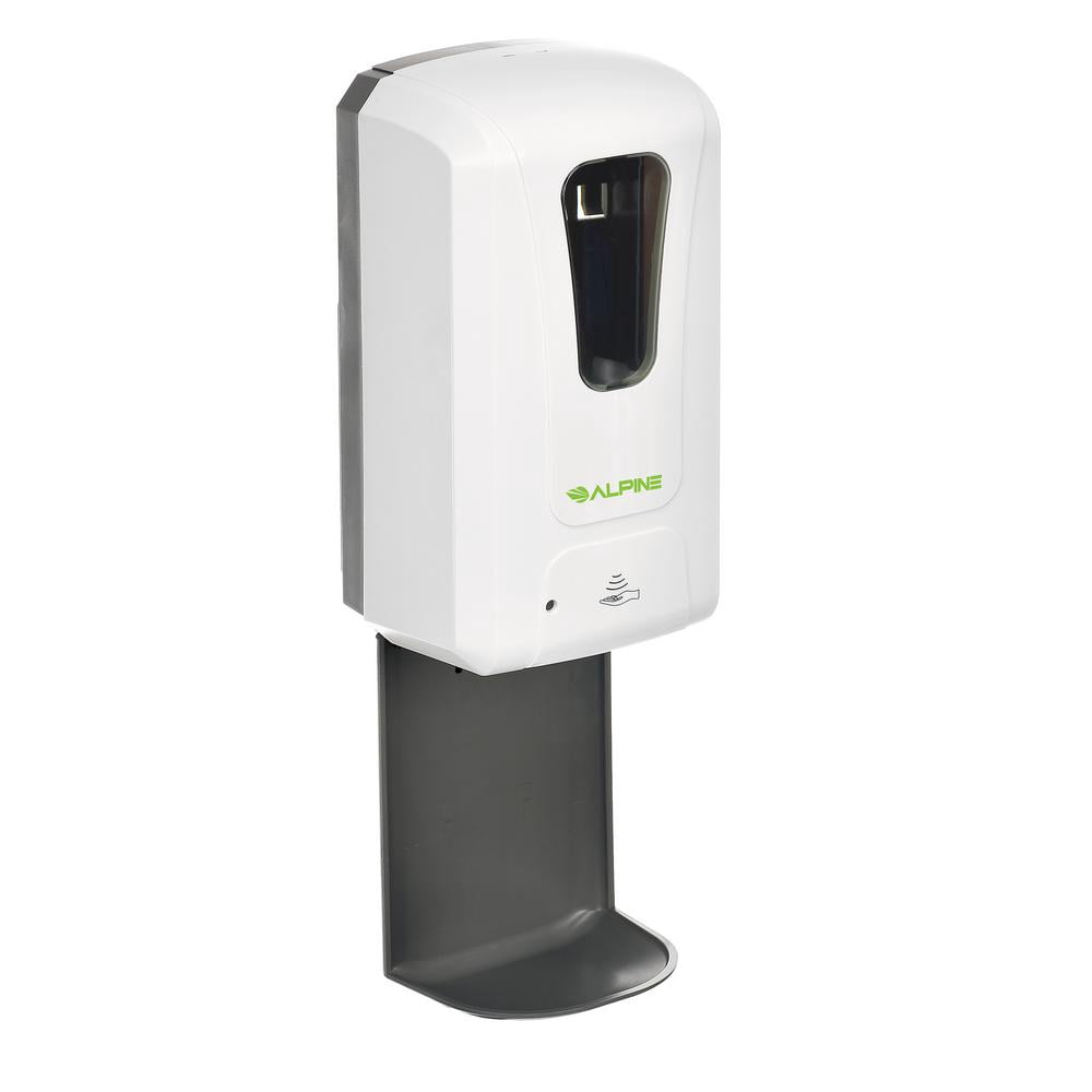 Alpine Industries 1200 ml. Wall Mount Automatic Gel Hand Sanitizer Soap Dispenser in White with Drip Tray (2-Pack)