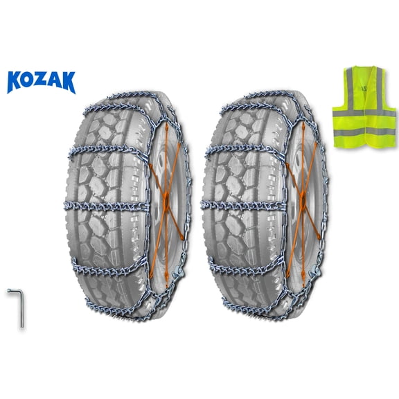 11R22.5, 295/75R22.5 Semi Truck Dual Studded Tire Chains 7mm Link Cam Snow Ice Traction Commercial Truck