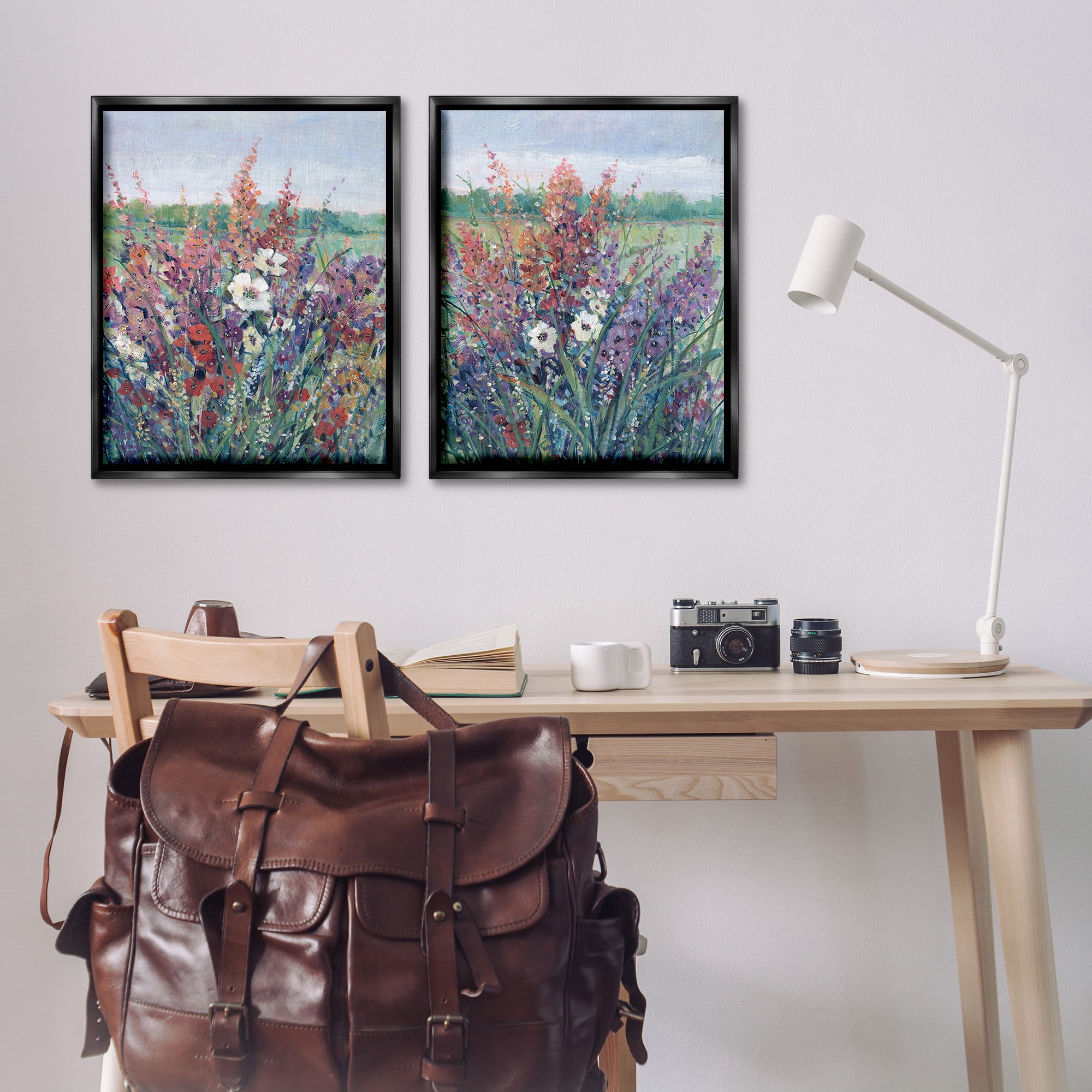 Stupell Industries Blooming Meadow Plants Botanical & Floral Painting Black Floater Framed Canvas Art Print Wall Art, 25 x 31, Set of 2