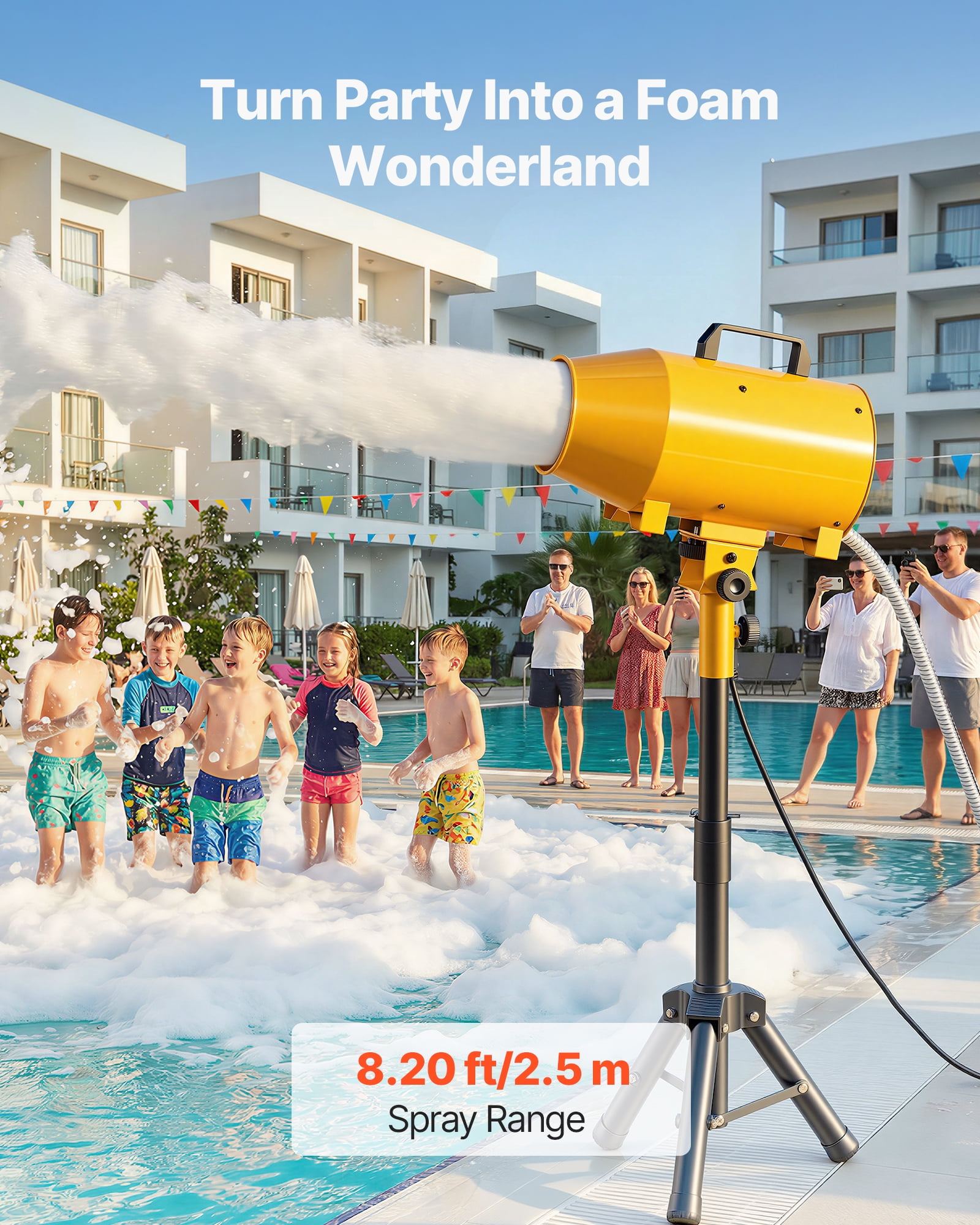 VEVOR Foam Machine, Adjustable Angle Control Foam Cannon Party Machine, Bubble Cannon with Fan & Triangular Structure, Dense Foams Maker for Backyard, Celebrations & Party, Continuous Foams Output
