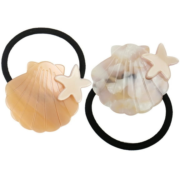 FENGGUIQU 2Pcs Shell Design Elastic Hair Bands Ponytail Holders Fashionable Hair Accessory