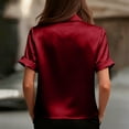 thumbnail image 3 of ASDFVBKG Silk Satin Blouses for Women Summer Elegant V Neck Shirts Casual Short Sleeve Blouses Office Work Satin Silk Tops Red M, 3 of 5