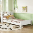 thumbnail image 6 of [Luckynote]Twin Pine Wood Bed with Bookcase Headboard ,LED Motion Sensor Light, Guardrails,White, 6 of 10