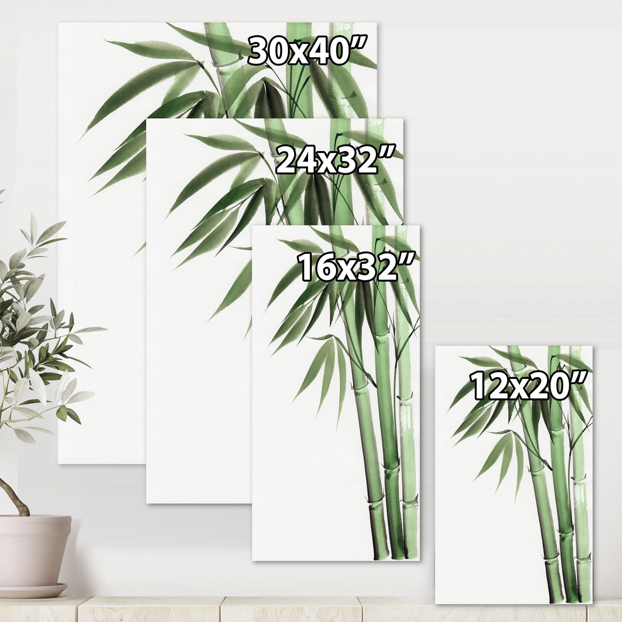 Designart ' Palm Bamboo Detail On White II ' Traditional Canvas Wall Art Print