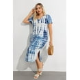 thumbnail image 5 of CASSIE LIZ Women's Plus Size Dress 4X Pocket V Neck Maxi T Shirt Dress Casual Blue White Tie Dye Short Sleeve Sundress Loose Fit Spring Summer Dress 4XL 24W 26W, 5 of 7