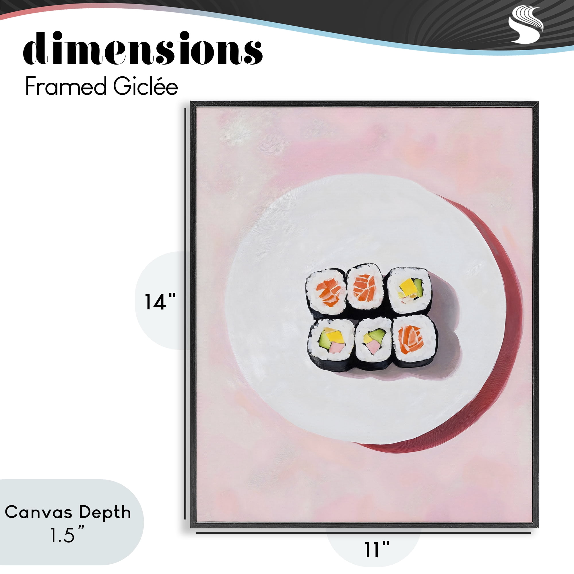 Stupell Industries Sushi Rolls on Plate Black Framed Giclee Art, design by The Prints Vibe