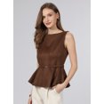 thumbnail image 4 of INSPIRE CHIC Women's  Sleeveless Peplum Top Faux Suede Boat Neck Business Casual Blouse with Belted 2XL Coffee Brown, 4 of 5