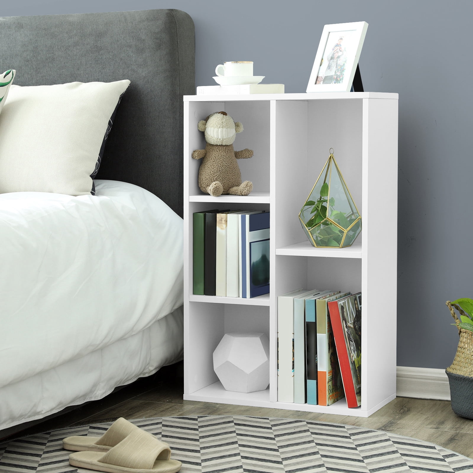 Bookcase, Bookshelf with 5 Compartments, Freestanding Shelves and Cube Organizer, Display Shelf for Small Spaces, White