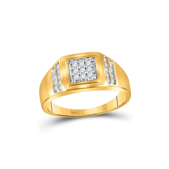 Golden Star 14kt Yellow Gold Mens Round Diamond Square Cluster Ring 1/4 Cttw