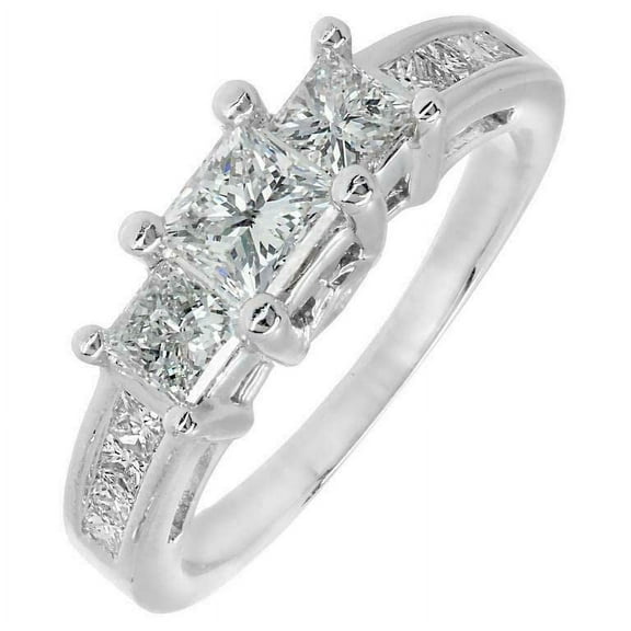HeartsAndYou 3ct Princess Cut Moissanite Solitaire with Accent Trilogy Ring 18k White Gold over Silver For Women